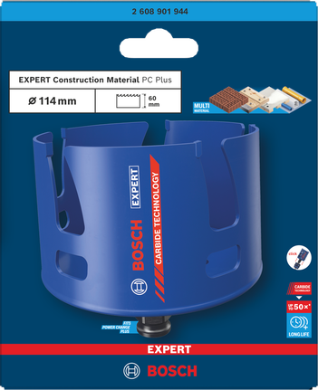 Sierra de corona de carburo Bosch de 114×60 mm.